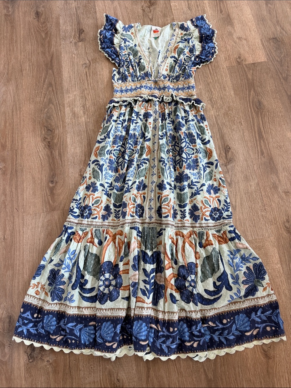 FARM Rio Ocean Tapestry Dress Embroidered Floral Mint Maxi - Picture 11 of 16